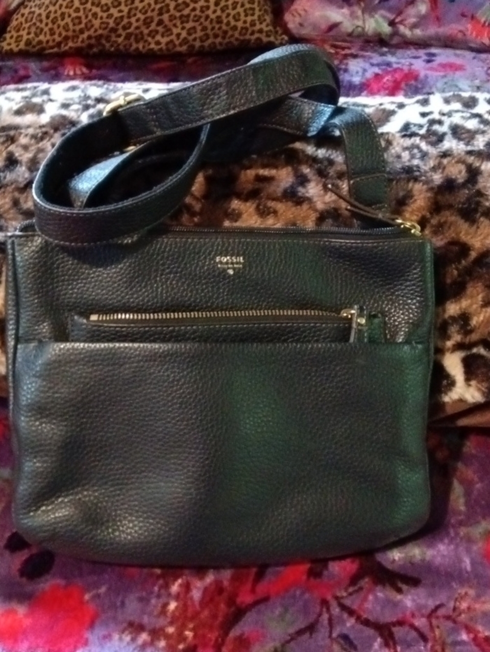 Fossil Pebbled Leather Crossbody Bag - Dark Green